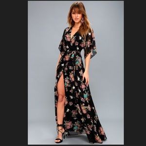 Lulu's Black Floral Wrap Maxi Dress sz M